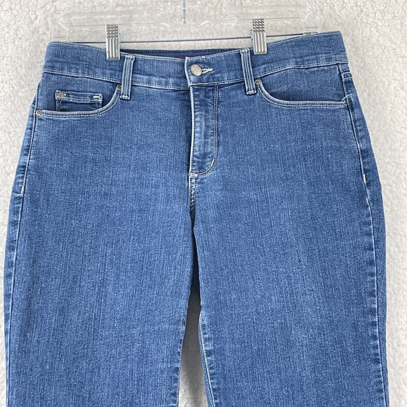 NYDJ Petites Jeans Womens Size 10P Blue Denim Straight Crop Roll Cuff Mid-Rise - Picture 2 of 16
